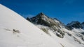 Winter fir trees in mountains covered with fresh snow. Royalty Free Stock Photo