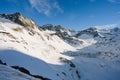 Winter fir trees in mountains covered with fresh snow. Royalty Free Stock Photo