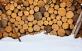 Winter firewood stock near the snow mound. Royalty Free Stock Photo