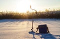 Winter fishing. Dawn in winter