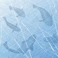 Winter fishing. Ice-fishing. Winter background with fish. Fish set. Texture of ice surface. Overhead view. Vector