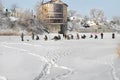 Winter fishing river Samara, Ukraine. Royalty Free Stock Photo