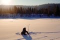 Winter fishing.Tent, taiga, forest, wild. The Urals landscape