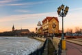 Winter Fishing Village and Kant`s Cathedral. Kaliningrad. Russia Royalty Free Stock Photo