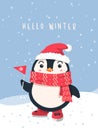 Winter flat design Cute penguin background Royalty Free Stock Photo