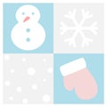 Winter flat icon set in square frame