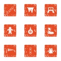 Winter flavour icons set, grunge style