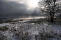 winter floating, steaming sea. view from the shore above. Royalty Free Stock Photo