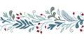 Winter flora vector seamless border. Christmas design element