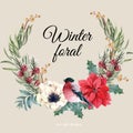 Winter floral blooming wreath frame elegant for decoration vintage beautiful, creative watercolor vector illustration design Royalty Free Stock Photo