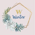 Winter floral blooming wreath frame elegant for decoration vintage beautiful, creative watercolor vector illustration design Royalty Free Stock Photo