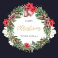 Winter floral blooming wreath frame elegant for decoration vintage beautiful, creative watercolor vector illustration design Royalty Free Stock Photo