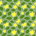 Winter Jasmine and leaves vector seamless pattern random repeat design background