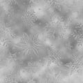 Winter foil. Snowflakes silver metallic effect seamless pattern. Marble background. Glitter silver texture. Falling scatter irre