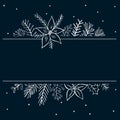 Winter foliage plants twigs branches flowers dark blue and white frame