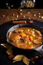 Winter Food concept homemade organic stew beef or bourguignon in Royalty Free Stock Photo