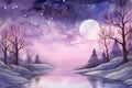 Winter forest background at full moon night Royalty Free Stock Photo