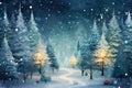 Winter forest with Christmas trees winter nature, holiday background snowy rural landscape winter wonderland Royalty Free Stock Photo