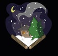 winter forest house on a black background Royalty Free Stock Photo