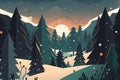 Winter forest landscape in retro style. Snowfall in the forest Royalty Free Stock Photo