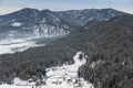 Winter forest landscape with snow sloping hills