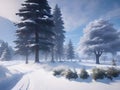 winter forest landscape. tall trees under snow cover. january frosty day in park, Ai generated Royalty Free Stock Photo