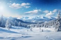 Winter forest with mountain, pine tree and snow. Christmas, new year, winter background. Copy space. Generative Ai Royalty Free Stock Photo