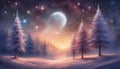 winter forest in the night A magical Christmas with a row of trees and a starry sky. The trees are enchanted and alive Royalty Free Stock Photo