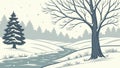 Winter Forest Path, Snowy Landscape, Tranquil Nature Scene, vector design Generative AI Royalty Free Stock Photo