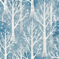 Winter forest pattern with snowy trees on blue background Royalty Free Stock Photo