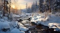 Winter Forest Scene: Photo-realistic Landscape With Snowy Stream