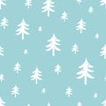 Winter forest seamless pattern Christmas tree on blue background Winter vectoe design