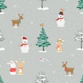Winter forest seamless pattern with cute animals for decorative,fabric,textile,print or wallpaper