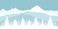 Winter forest with show on background of mountains, beautiful landscape. Silhouette of Christmas trees. Vector illustration Royalty Free Stock Photo
