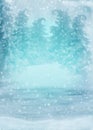 Winter forest in the snow in a blue color with magic trees and falling flakes of snow Royalty Free Stock Photo