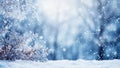 Winter forest with snow covered trees and bokeh lights. Christmas background Royalty Free Stock Photo