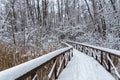 Winter Forest Snow Scene With Deep Virgin Snow And Wooden Path Walkway Royalty Free Stock Photo