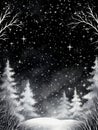 Winter forest with snowflakes and stars. Christmas background. illustration. Generative AI Royalty Free Stock Photo