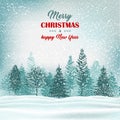 Winter forest snowy scene. Christmas greeting card. Royalty Free Stock Photo