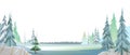 Winter Forest Vector. Snowy Coniferous Trees Landscape. Snow drifts. Divided thick pine thickets. Foggy frosty horizon Royalty Free Stock Photo