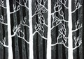 Winter forest - white ink on black canvas
