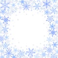 Winter frame of blue snowflakes on white background Royalty Free Stock Photo