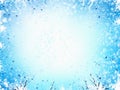 Winter frame light blue background, with stars and snowflakes