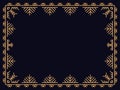 Winter frame with snowflakes in line art style. Vintage linear border in gold color in art deco style. Christmas frame design for