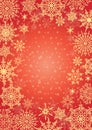 Winter frame with snowflakes on red backdrop. Royalty Free Stock Photo