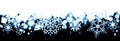 Winter frost with blue snowflakes on black and white background. Hand-painted seamless horizontal border Royalty Free Stock Photo