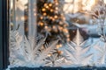 Winter frost patterns on window. Ice crystals or cold winter background Royalty Free Stock Photo