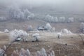 Winter frosty landscape of the beautiful Transylvanian village Royalty Free Stock Photo