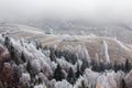 Winter frosty landscape of the beautiful Transylvanian village Royalty Free Stock Photo