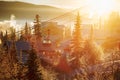 Winter frosty landscape in the ski resort